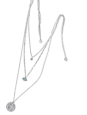 Κολιέ γυναικείο, από ανοξείδωτο ατσάλι, τριπλό, 43 εκατοστά+5εκατοστά αλυσίδα επέκτασης η κοντή αλυσίδα, με ζιργκόν & ματάκι βασκανίας, silverline, 0330342501